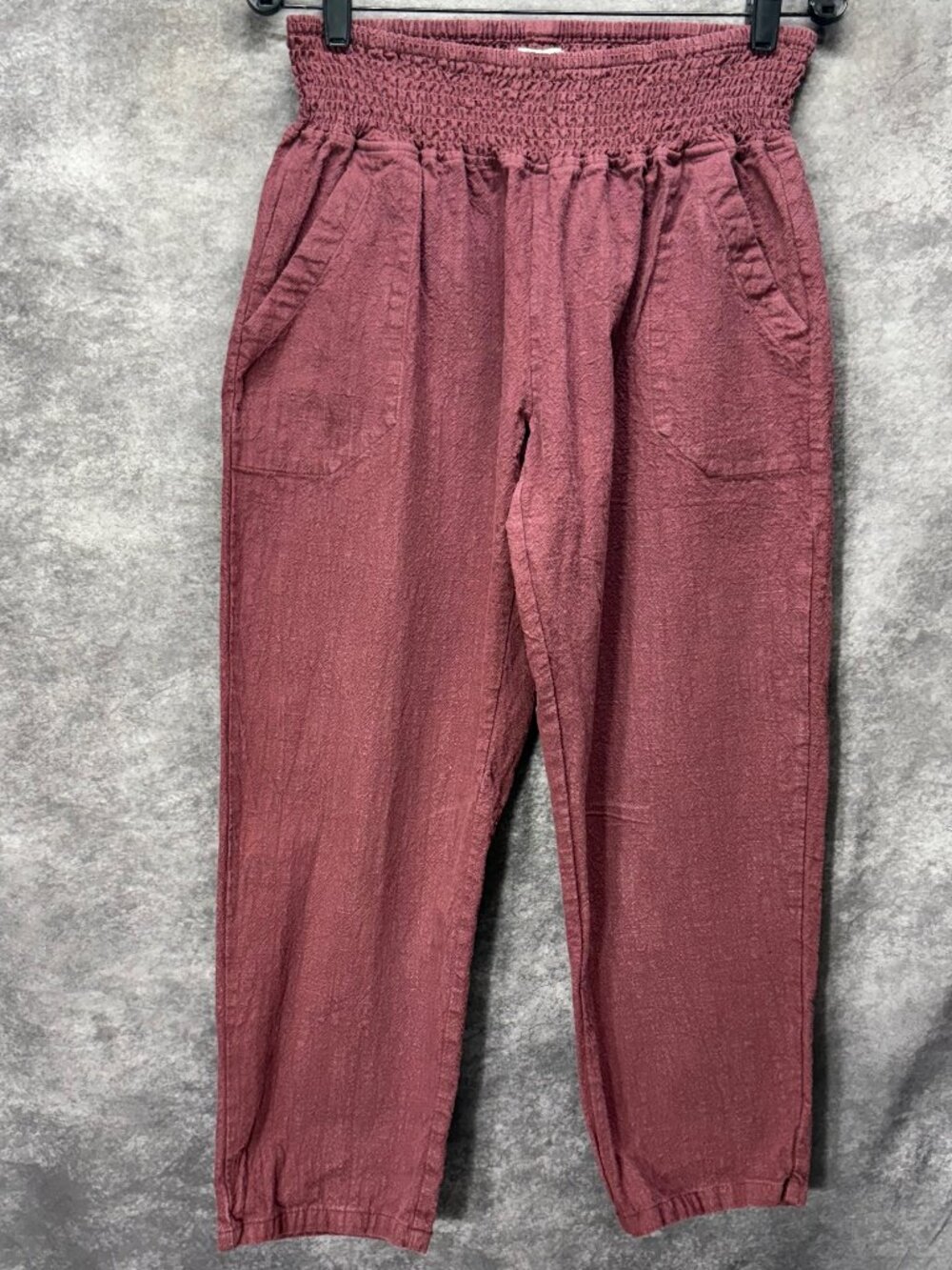 Emme Everyday Smocked Linen Pants Womens Size XL Burgundy Maternity